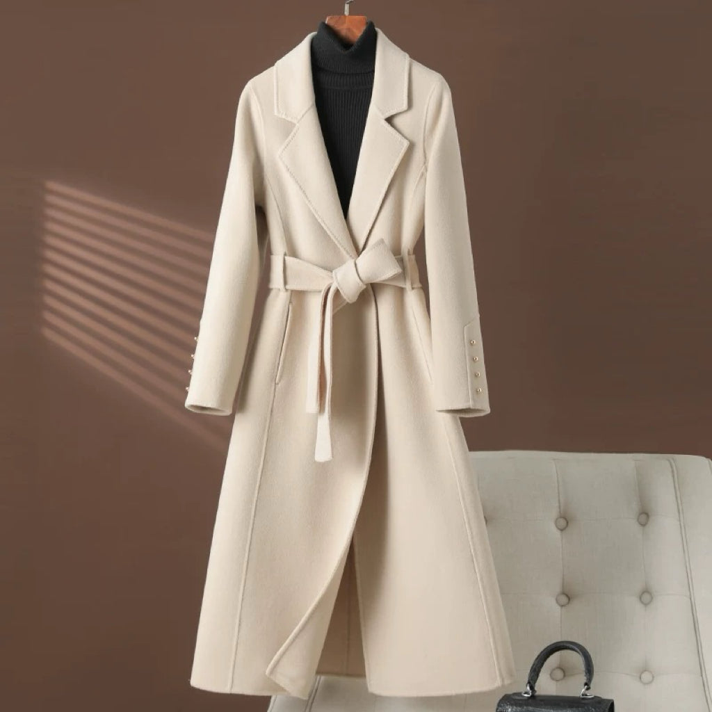Women's double-faced cashmere coat mid-length straight shoulder Audrey Hepburn style wool coat