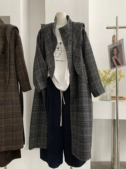 H1325 Long plaid coat