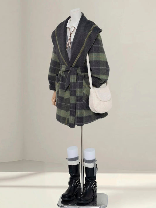 H1432 Plaid Wool Coat