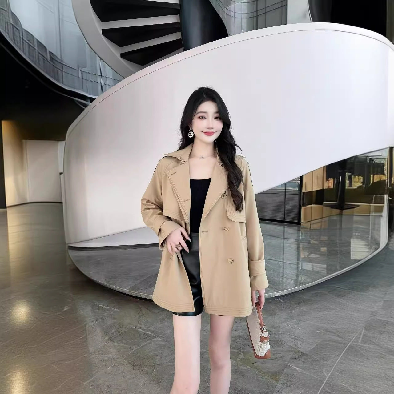 H3160 Textured trench coat