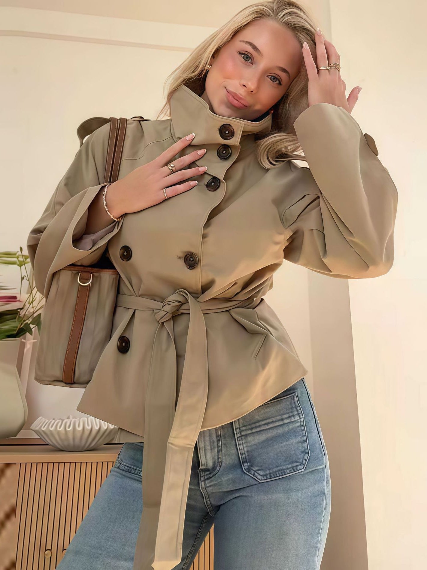 H4121 cashmere trench coat