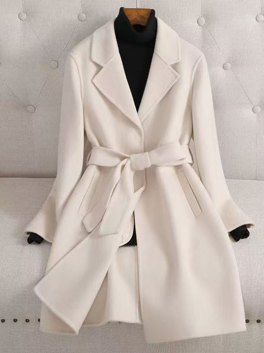 Women’s Double-Faced Cashmere Coat – Mid-Length, High-End Wool-Blend Outerwear C1002