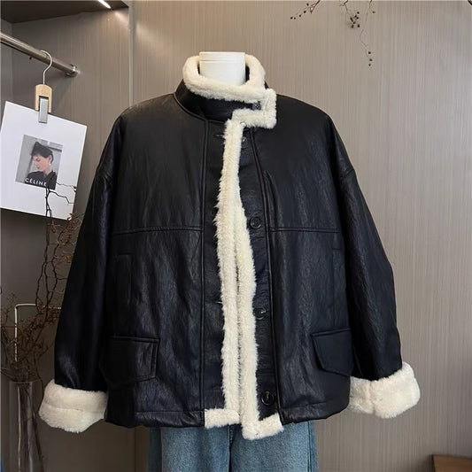 H1232 Leather Plush Coat