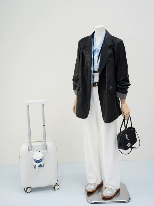 H1406 Long Leather Jacket