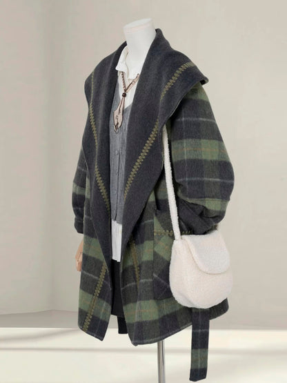 H1432 Plaid Wool Coat