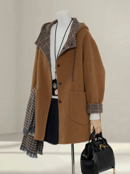 H1447 Color-blocked wool coat