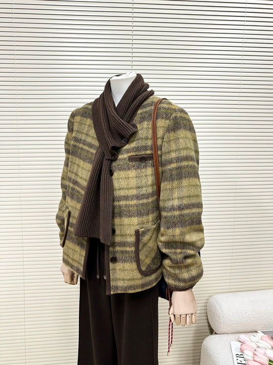 H1503 Wool Plaid Coat