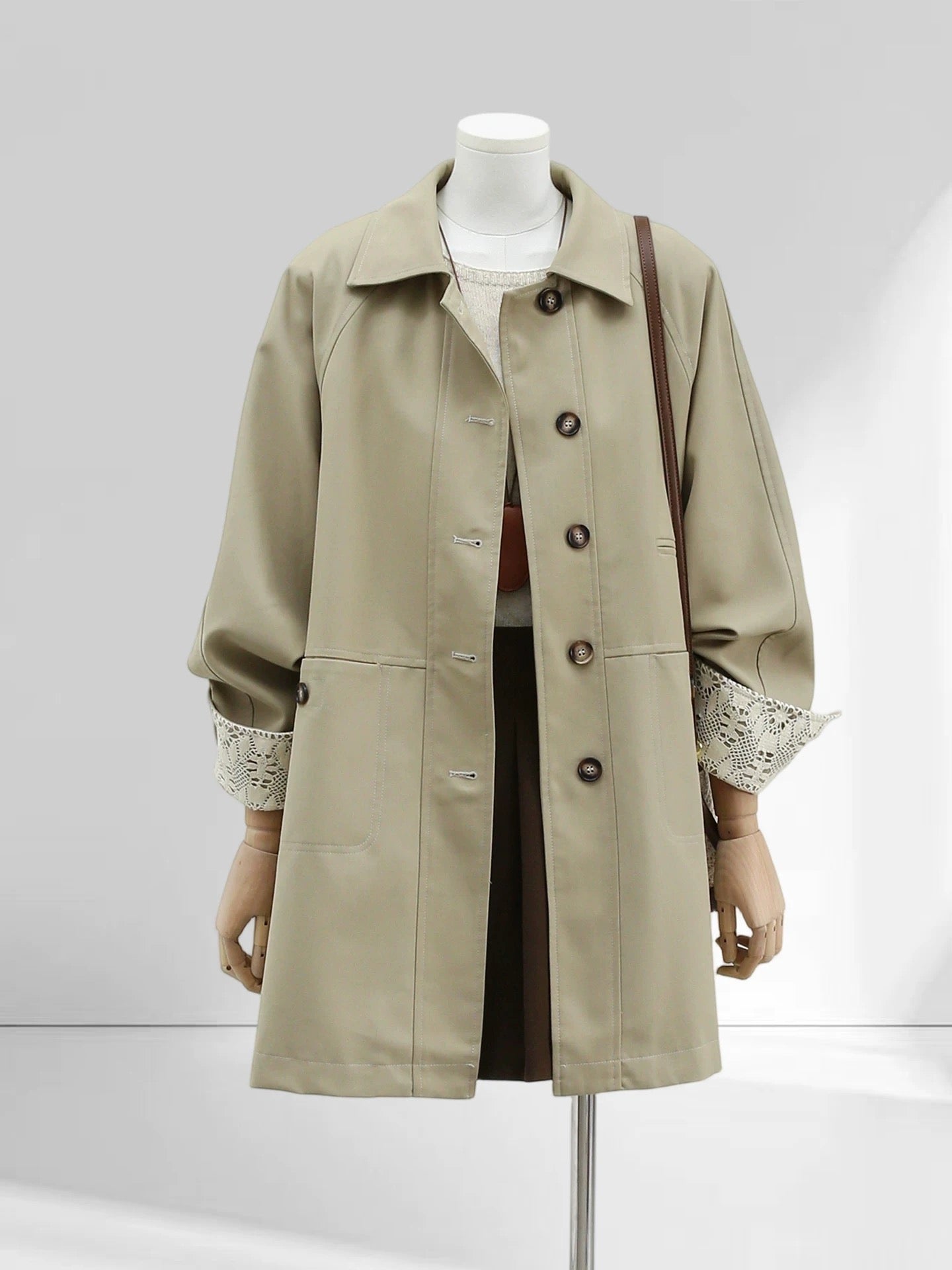 H1754 Lace-trimmed trench coat