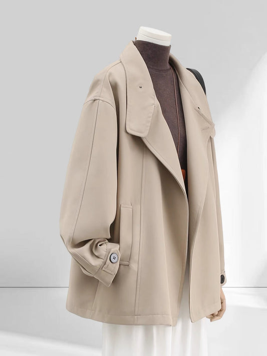 H1756 Light Khaki Short Trench Coat