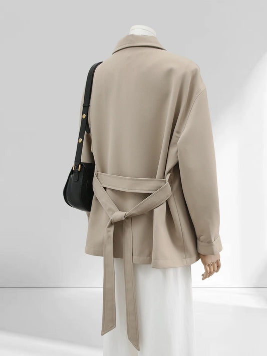 H1756 Light Khaki Short Trench Coat