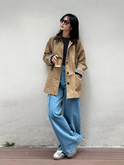 H3507 Suit collar trench coat