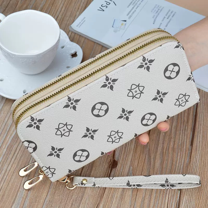 Women’s Long Double-Zipper Clutch – Stylish Printed Dual-Compartment Phone Pouch (SW1002)