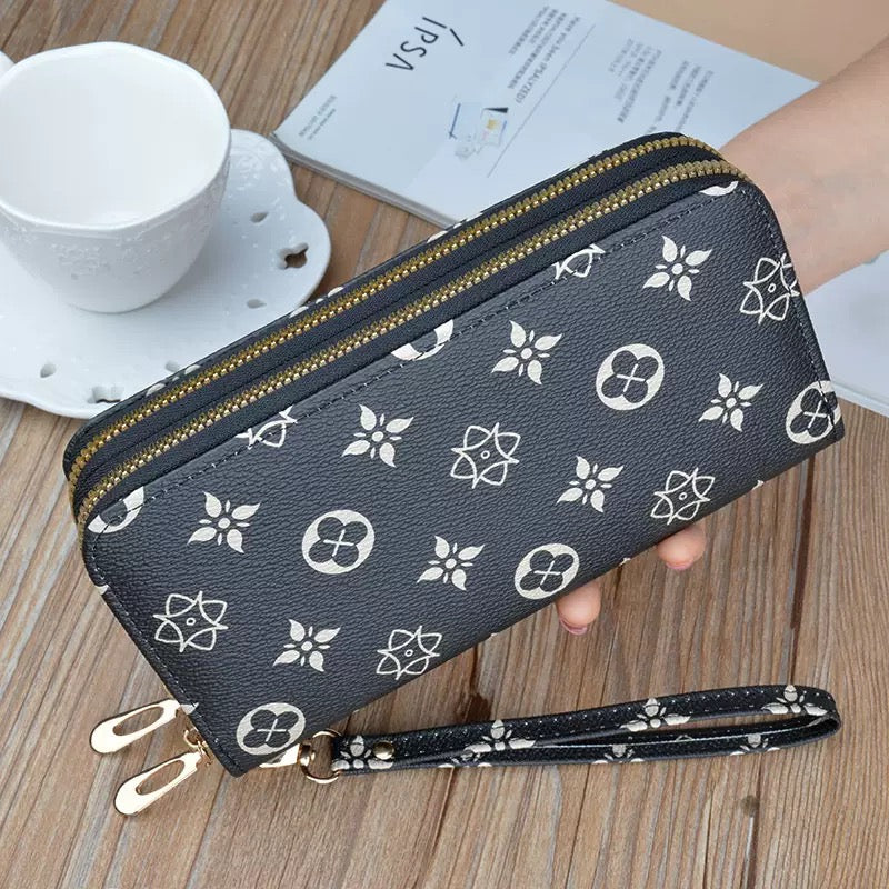 Women’s Long Double-Zipper Clutch – Stylish Printed Dual-Compartment Phone Pouch (SW1002)