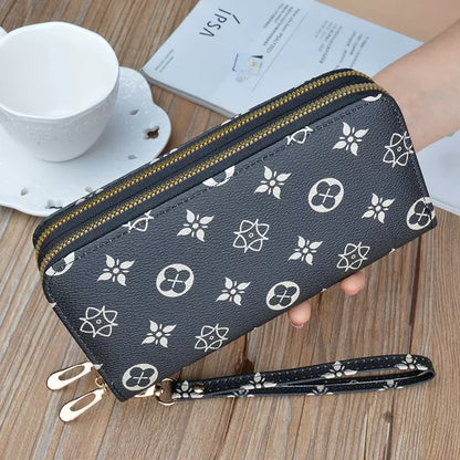 Women’s Long Double-Zipper Clutch – Stylish Printed Dual-Compartment Phone Pouch (SW1002)