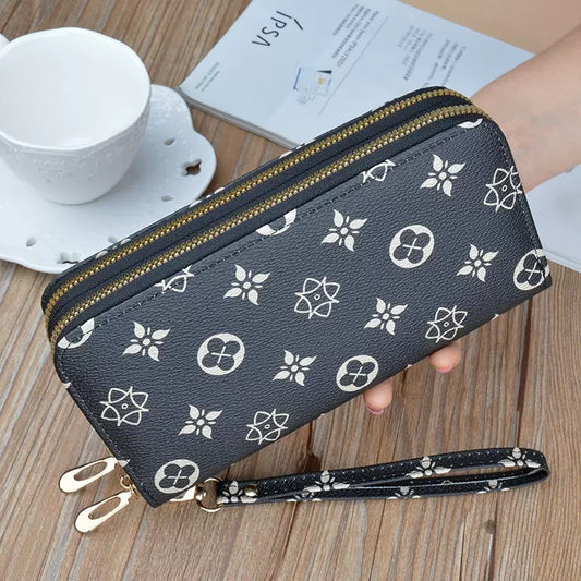 Women’s Long Double-Zipper Clutch – Stylish Printed Dual-Compartment Phone Pouch (SW1002)