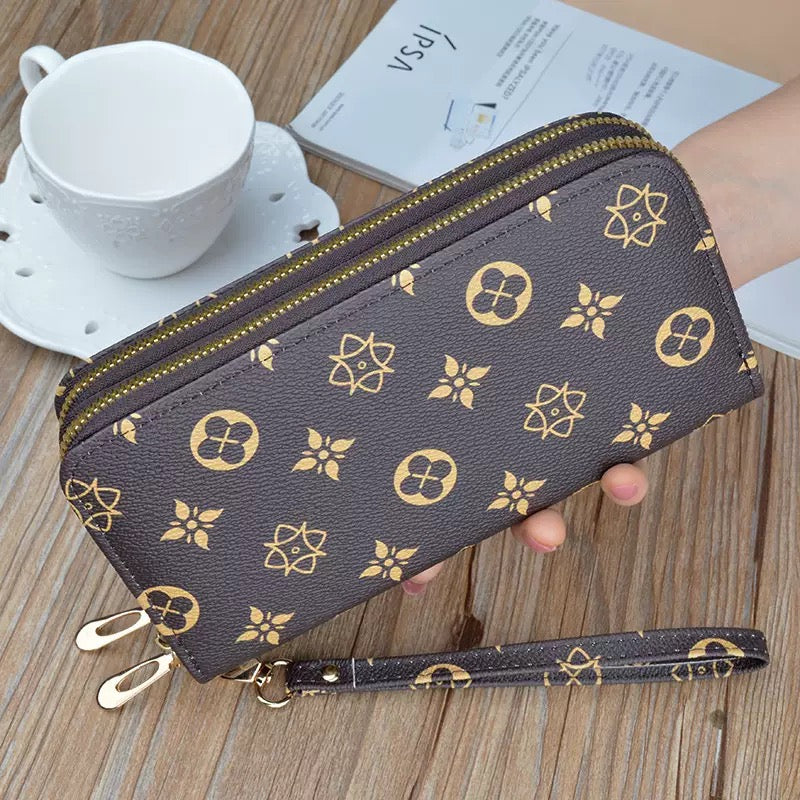 Women’s Long Double-Zipper Clutch – Stylish Printed Dual-Compartment Phone Pouch (SW1002)