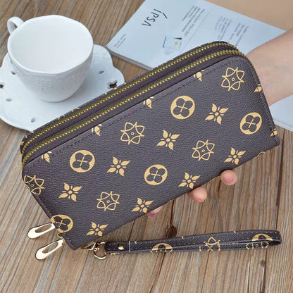 Women’s Long Double-Zipper Clutch – Stylish Printed Dual-Compartment Phone Pouch (SW1002)