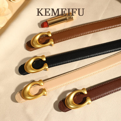 Women’s Reversible Genuine Leather Belt with C-Buckle – B1001