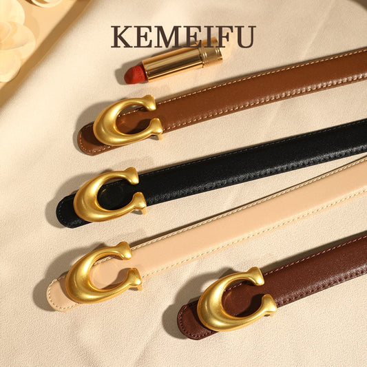 Women’s Reversible Genuine Leather Belt with C-Buckle – B1001