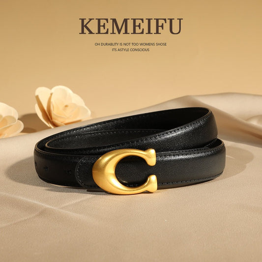 Women’s Reversible Genuine Leather Belt with C-Buckle – B1001