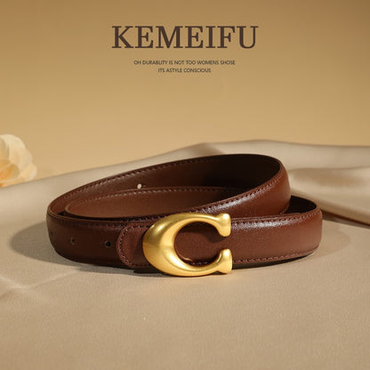 Women’s Reversible Genuine Leather Belt with C-Buckle – B1001