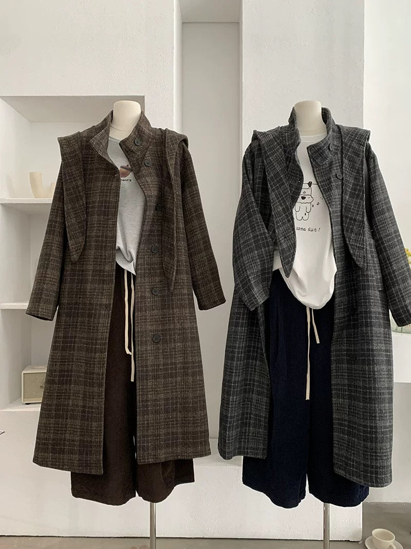 H1286 Plaid Long Coat