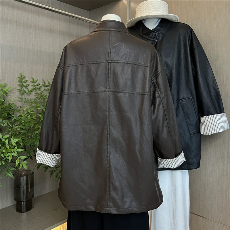 H1229 Leather Short Coat