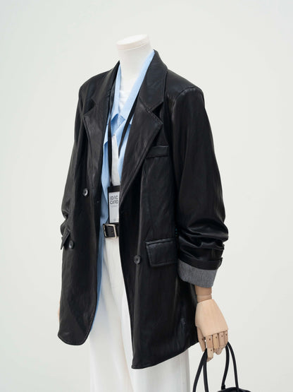 H1406 Long Leather Jacket